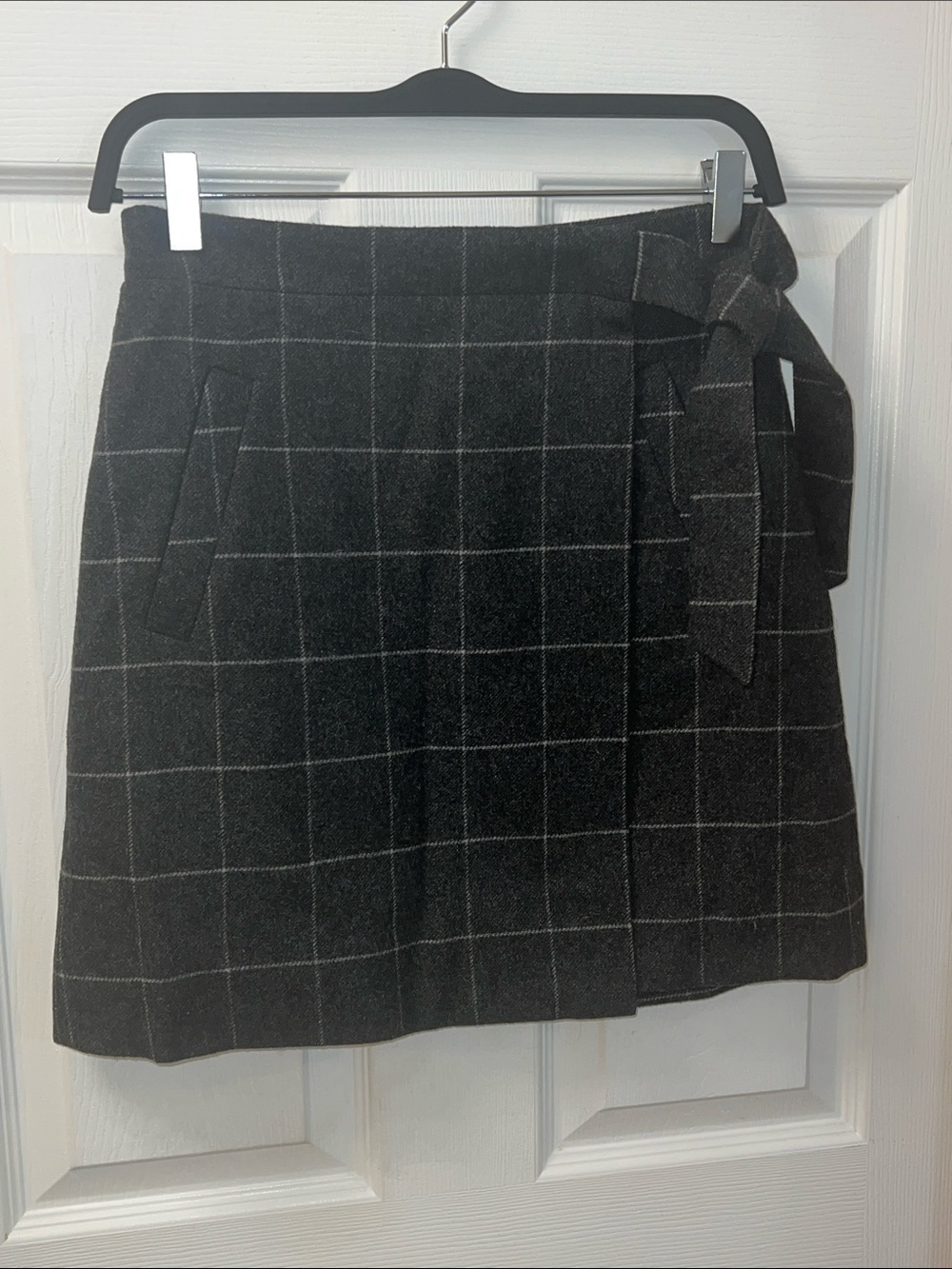 J. Crew Charcoal Windowpane Tie Mini Skirt